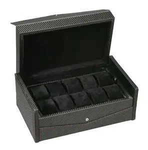 Diplomat 10-Piece Carbon Fiber Watch Box – Removable Trays