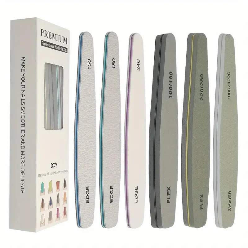 Double-sided Nail File, 6 Counts/set Nail Polishing Tool, Professional Manicure & Pedicure Tool for Home & Salon Use, DIY Manicure