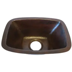 212 MAIN Novatto TCB-002AN Cordoba 17-Inch Width Rectangular Hand-Hammered Antibacterial Copper Drop-In Kitchen Sink, Antigua Finish Bar Prep Sink