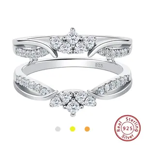 925 Sterling Silver Multi-color Guard Ring Enhancers for Women Crown Engagement AAAAA CZ Exquisite Wedding Band Jewelry BR1606_SS/Y/R #Love Story