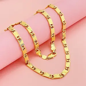 DIYAO 4MM Gold Plated Copper Carved Rice-Shaped Gold Chain Necklace, 50cm Adjustable Length Copper Color Necklace, Adjustable Length Necklaces, Copper Color Necklaces
