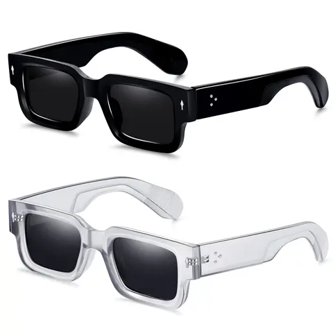 EUNOIALENS Unisex Vintage Square Sunglasses 2-Piece Value Set - Plain PC Full Rim Acetate Frames, Modern Trendy Shades, Daily Protection, Outdoor Eye Guard, Gifting Men's/Women's Accessories,sohochic