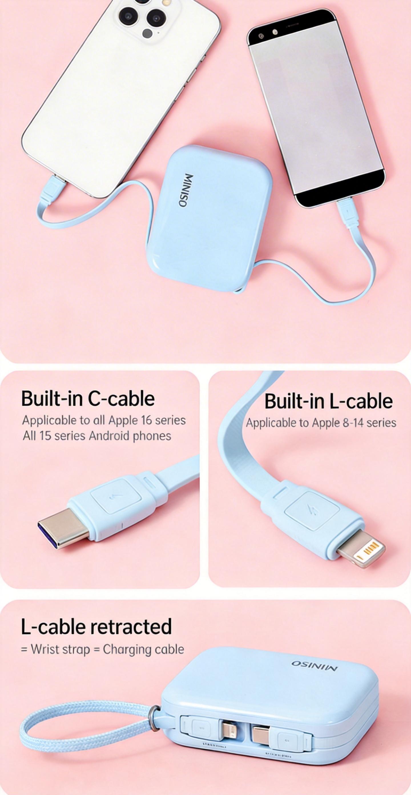 MINISO 2-in-1 Power Bank 10000mAh 22.5W Fast Charge PortableCharger High Capacity Lighter