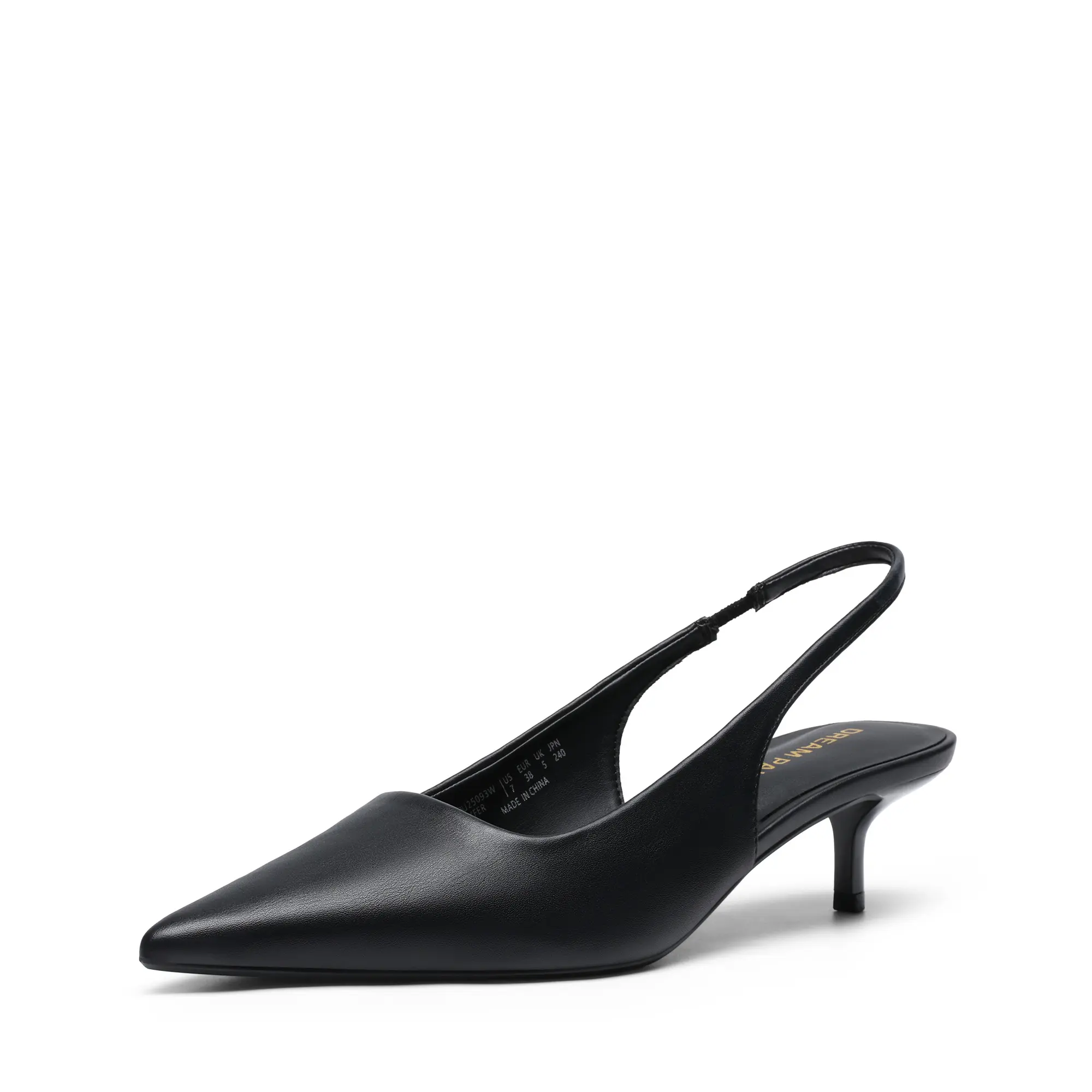 DREAM PAIRS Women's Pointed-Toe Slingback Kitten Heels Pumps - Adjustable Strap, Quiet Cushion Insole, Anti-Slip Sole, Office-Ready Classic Chic Footwear