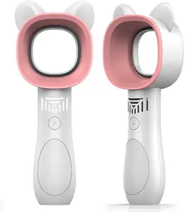 Portable Handheld Cooling Bladeless Fan USB Mini Fan Desktop Bladeless Fan Rechargeable Quiet 3 Gear (Cute White)