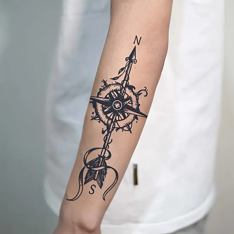 6 Temporary Stickers with 3 Items & 3 Random Designs Waterproof Temporary Tattoo Stickers - Guide Arrow Design, Lasts 1-2 Weeks, Semi-Permanent Realistic Tattoo Color, Non-Reflective, for Arms