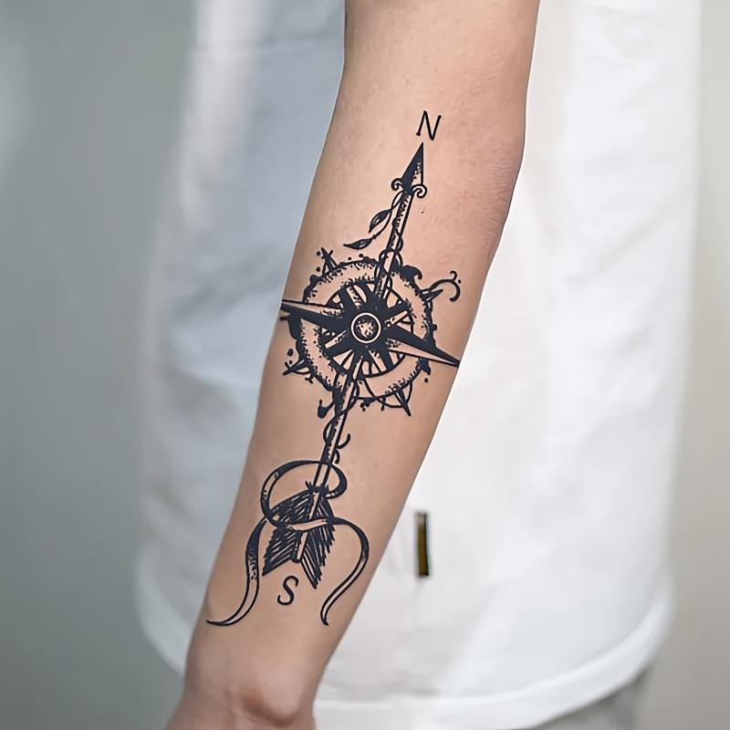 Waterproof Temporary Tattoo Stickers, 6 Count (3 Fixed Items + 3 Random Designs) with Guide Arrow, Normal Solid Realistic Color, Lasts 1-2 Wks, Non-Reflective, Unscented, for Arms