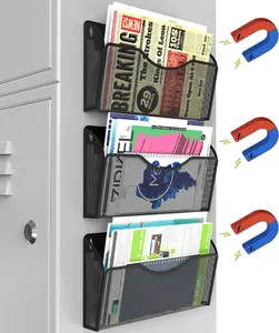 3PCS Magnetic File Holder Wall File Folder Organizer, No Drilling Hanging Magazine Rack for Refrigerator Office, Magnetic Organizer for Document Paper Mail, Black