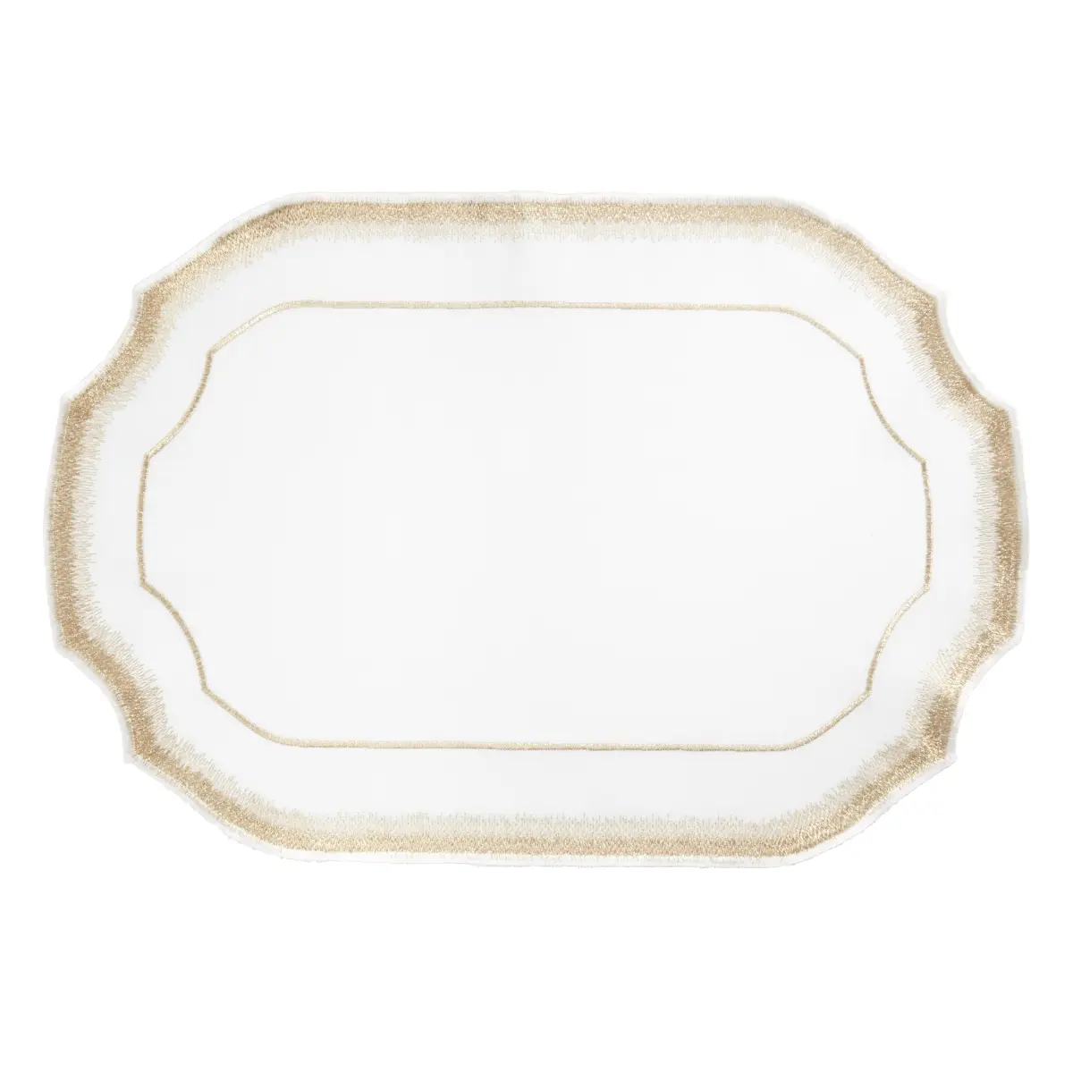 Saro Lifestyle 2941.GL1420B Rectangle Embroidery Placemats - 14x20 in. White, Exquisite Craftsmanship Gold Detail, Set of 4 for Dining & Formal Dinner Parties
