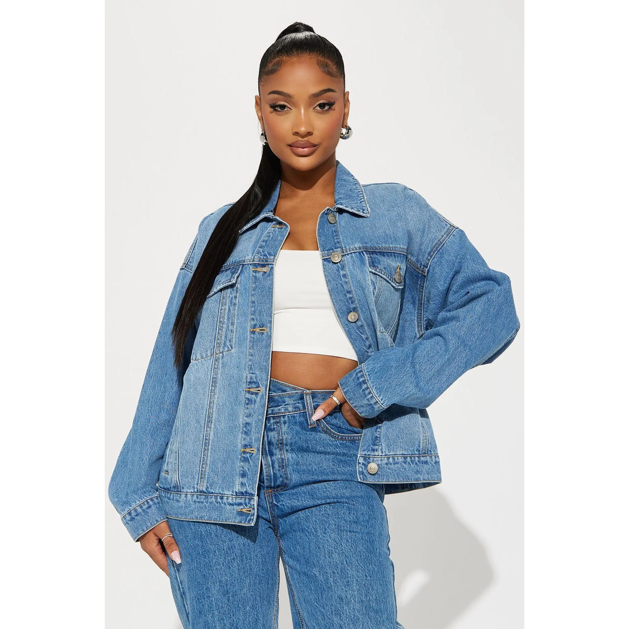 High Standards 90's Boyfriend Denim Trucker Jacket - Medium Wash High Standards 90's Boyfriend Denim Trucker Jacket - Medium Wash