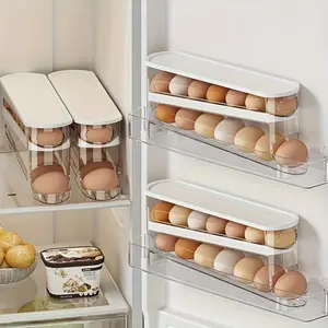 2Pcs Rolling Egg Dispenser Slide Egg Holder For Refrigerator Door Auto Rolling Egg Container Kitchen Counter Anti Drop Egg Storage Box