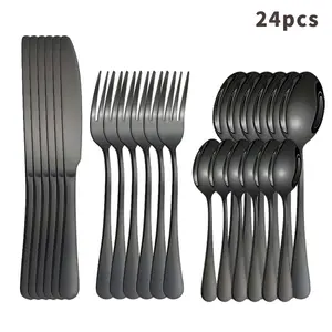 4/24pcs Stainless Steel 1010 Cutlery Set Dinner Knife Dinner Fork Dinner Spoon Dessert Spoon Family Kitchen Hotel Restaurant Party Christmas Wedding Cutlery Set Utensils Dinnerware Kitchenware Tableware