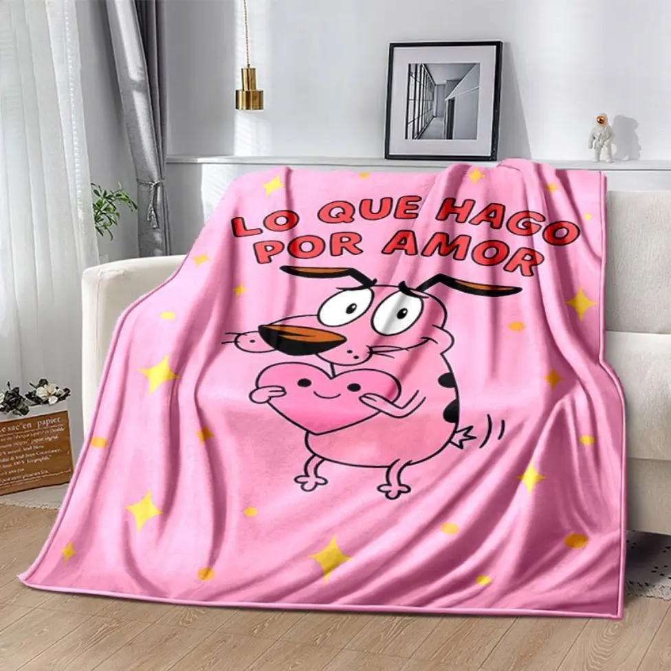 Courage the Cowardly Dog Cartoon Pattern Blanket - Lightweight All-Season Flannel Cozy Blanket, Soft, Machine Washable, Invisible Seam, Full Print, Ideal for Sofa, Office, Perfect Fan Gift for Valentine, Christmas