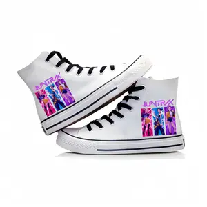K‑pop: Cute cartoon/anime white canvas shoes for girls — high-top canvas sneakers, flat training shoes for teens, non-slip outdoor casual sports footwear Nonslip Trainers