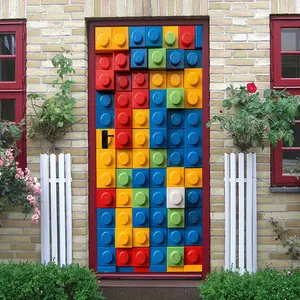 2pcs Colorful Cartoon Building Blocks Wall Stickers Stereo Self Adhesive Removable PVC Wall Decals for Kids Room Kindergarten Nursery Classroom Boys Girls Bedroom Decor Creative Educational Wall Art Dec