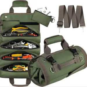 Large Capacity Foldable Tool Roll Bag, Thick Oxford Fabric, Portable Storage Organizer, Includes 5 Fixed Compartments
