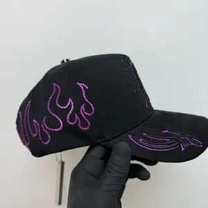 Custom Hats Now - Black Baseball Cap with Purple Embroidery and Unique Design