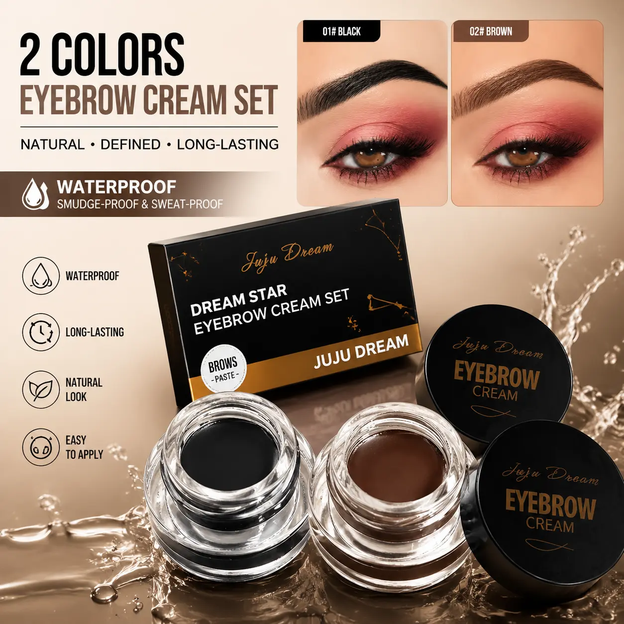 Waterproof Eyebrow Pomade Cream Cosmetics - Long-Lasting, Smudge-Proof Brow Tint Gel for Natural-Looking Brows