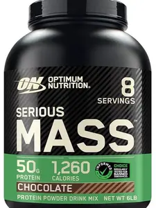 Optimum Nutrition Serious Mass Weight Gainer Protein Powder 6LB Chocolate Flavor 50g Protein 1260 Calories for Muscle Growth & Recovery Edible Supplement for Fitness & Dietary Needs