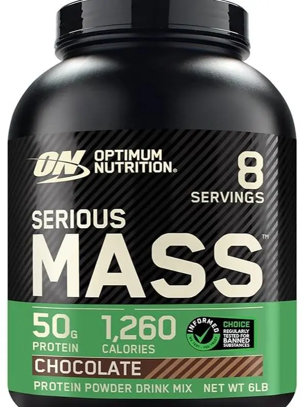 Optimum Nutrition Serious Protein Powder - 6LB Chocolate Flavor Mass Gainer, 50g Protein, 1260 Calories, for Muscle Growth, Fitness & Dietary Healthcare Needs, Recovery Supplements