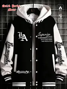 Men's Baseball Jacket Coat, Fitted Design, Warm & Comfortable, Ideal for Autumn & Winter, Casual Wear, Geometric Pattern, Casual Fitted Jackets