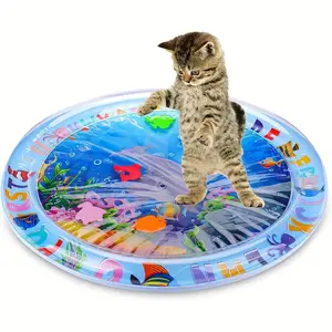 Interactive Water Sensory Cat Play Mat, Indoor Cat Entertainment Engagement Interaction Fun PVC Pad, Splash-Proof Kick Toy, Floating Fish Design, Uses Tap Water