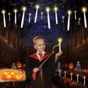 20 Pack Floating Candles, Halloween Deco Hanging Floating Candles with Wand Remote, Magic Deco Candles Flameless Battery Operated LED Taper Candles for Party Bedroom Decor