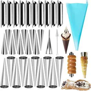 30Pcs/Set Cream Horn Mold,Cannoli Forms Tubes Kit,Stainless Steel 20 Pcs Cone Shaped and 10 Pcs Tubular Shaped Baking Molds for Danish Pastry Lady Lock Form Cream Roll Croissant,Hand Tools Kits,Fathersdaygift,Summervibes