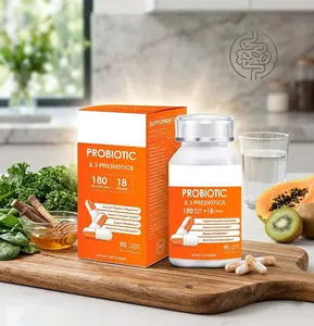 Probiotic Capsules, 90 Capsules 180 Billion CFU 18 Strains, Contains 3 Prebiotics, for Men & Women, Once Daily Probiotic Dietary Supplement, Boosts Digestive and Immune Health
