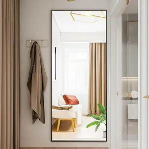 Full Length Floor Mirror with Slim Aluminum Frame (56“–64”) – Arched or Rectangular Style for Bathroom, Bedroom & Dressing Area, Black or Gold