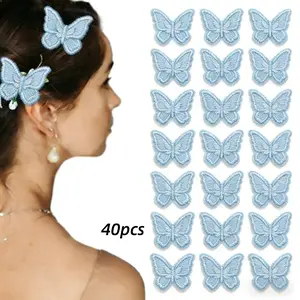 40PCS Purple Butterfly Lace Trim Fabric Embroidery Organza Butterfly Lace Applique Patches for Wedding Bridal DIY Crafts, Women's Butterfly Hair Accessories