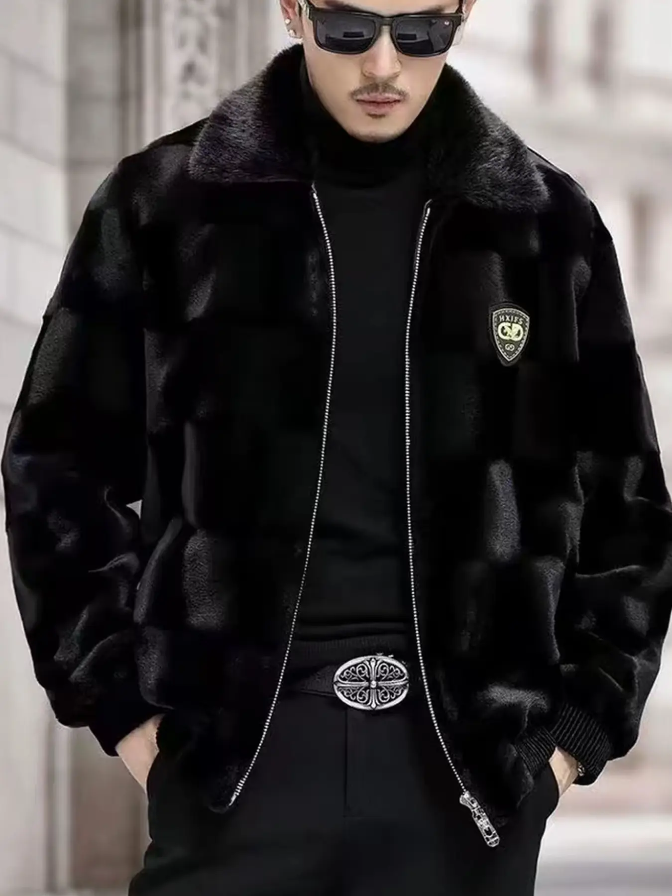 Men's Faux Fur Jacket, Comfortable Wool Blend Lining, Casual Outerwear for Winter & Fall, Outdoor Activities, Fashionable and Cozy Men's Coat