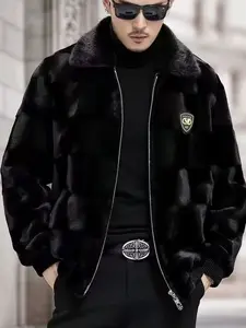 Men's Faux Fur Jacket, Comfortable Wool Blend Lining, Casual Outerwear for Winter & Fall, Outdoor Activities, Fashionable and Cozy Men's Coat