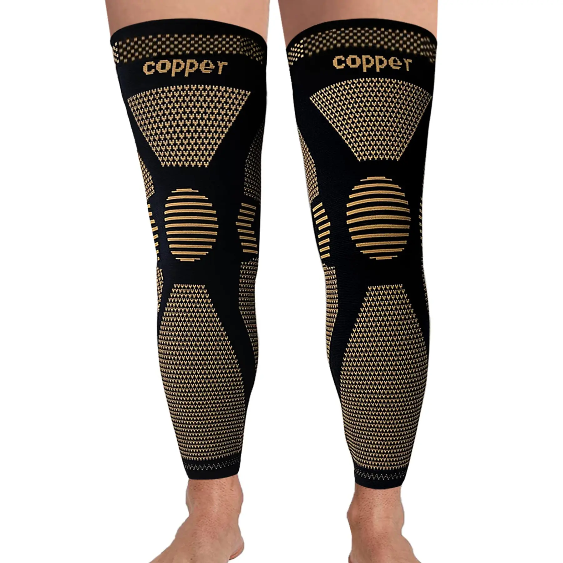 Copper Infused Long Knee Pads, Thick Joint Support & Protective Knee Sleeves for Sports, 1 Pair