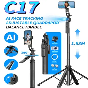 AI facial tracking handheld 360 ° rotating gimbal stabilizer with light selfie stick tripod suitable for iPhone stand video live