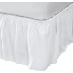 Wrap Around Bed Skirt| Queen or King| 14" Drop| Dust Ruffle| Bedding| Elastic Stretch Fit| White