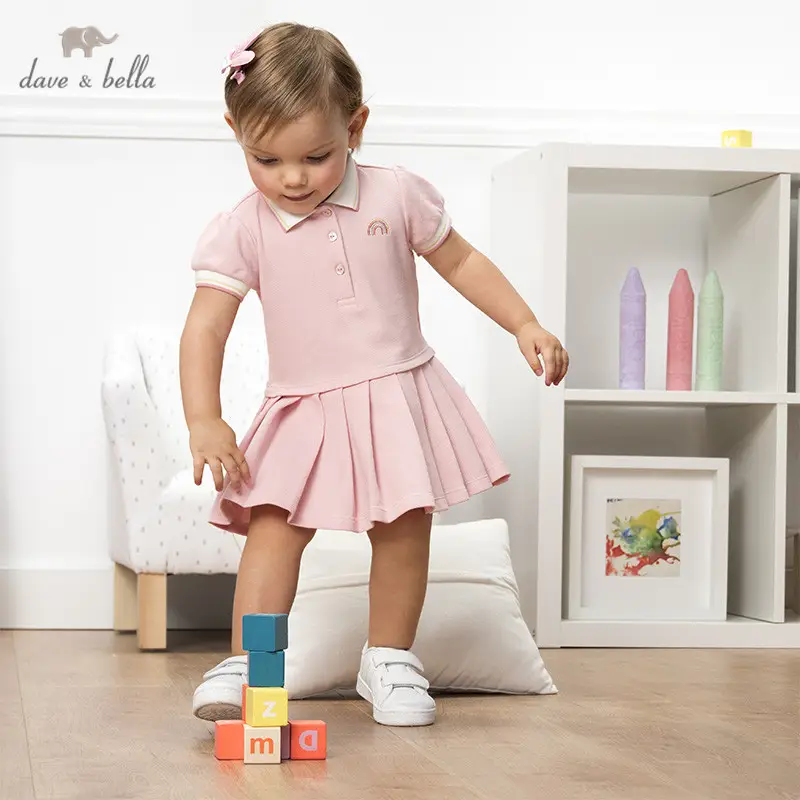 Dave Bella Girls Polo Dress Toddler Golf Tennis Dress Summer Short Sleeve Cute Cotton Dress with Rainbow Embroidery Poofy Sailor girls clothes