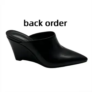 AMINUGAL Women's Black Wedge Mule Heel Shoes - Elegant, Comfortable Slip-On Shoes Mules for Casual, Semi-Formal Occasions, Slip On Mules