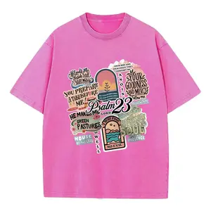 Psalm 23 Sticker Collage Washed Black Christian T-Shirt - Bible Verse Oversized Faith Tee Vintage Washed "Psalm 23" Full Chapter Sticker Style Christian Graphic Tee - Religious Streetwear Retro Psalm 23 Verse Collage Washed Black T-Shirt