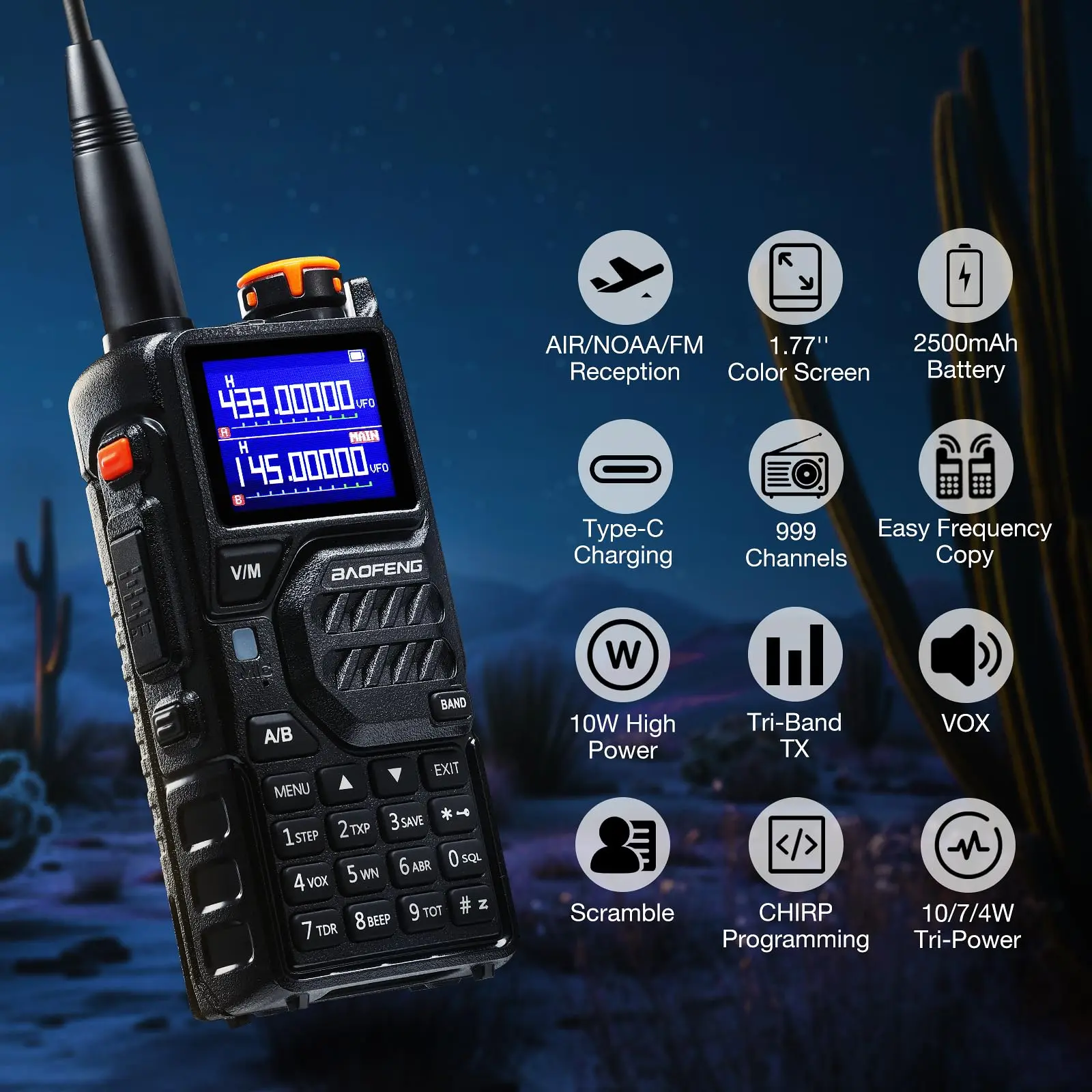 BAOFENG Ham Radio Handheld K5 PLUS 10W Long Range Walkie Talkies 5RM K5 Two Way Radio NOAA Weather Receiver with Copy Frequency,AM,USB-C Charging for Hiking Survival Gear