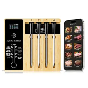 Smart Wireless Meat Thermometer 4 Probes, Bluetooth Food Thermometer, Remote Tracking and Real-Time Readings from Apps, for iOS and Android, for BBQ, Grill, Smoker
