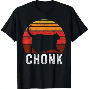 Cotton Graphic Tees Streetwear Gifts  Funny Fat Cats Meme, Chonk Cat T-Shirt