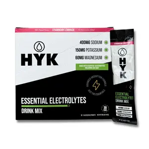 HYK Essential Electrolytes - "The Base Layer" Hydration & Recovery with Vitamins C & D - Strawberry Lemonade Flavor - 30 Sticks