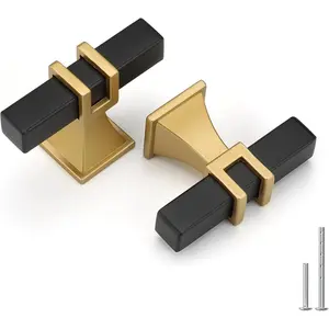 10 Pack Cabinet Knobs, Black&Gold Kitchen Dresser Drawer Handles, T-bar Hardware