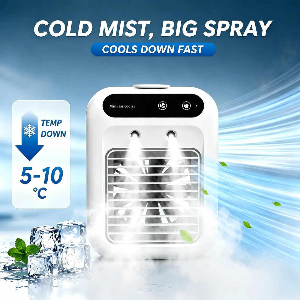 BougeRV Portable Mist Fan, Rechargeable Personal Evaporative Air Cooler with 3-in-1 Cooling, 2 Mist Speeds, Large Water Tank, Quiet Operation, Long Battery Life, USB-C Charging, for Bedroom, Office, Desk, Camping, Gifts for Summer