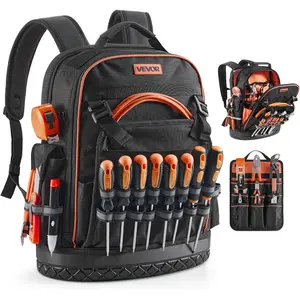 VEVOR Tool Backpack with Tools, 65 Pockets, Heavy-duty Tools Storage Organizer Bags with Laptop Compartment Molded Base, Electrician Jobsite Backpack for Electrician, Repairman, and HVAC TechsVEVOR Super Brand Day
