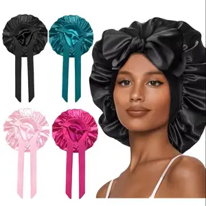 Mylockme Hair New Silk Bonnet for Sleeping Women Satin Bonnet Hair Bonnet night sleep cap scarf wrap for curly hair With Tie Band for Curly Hair