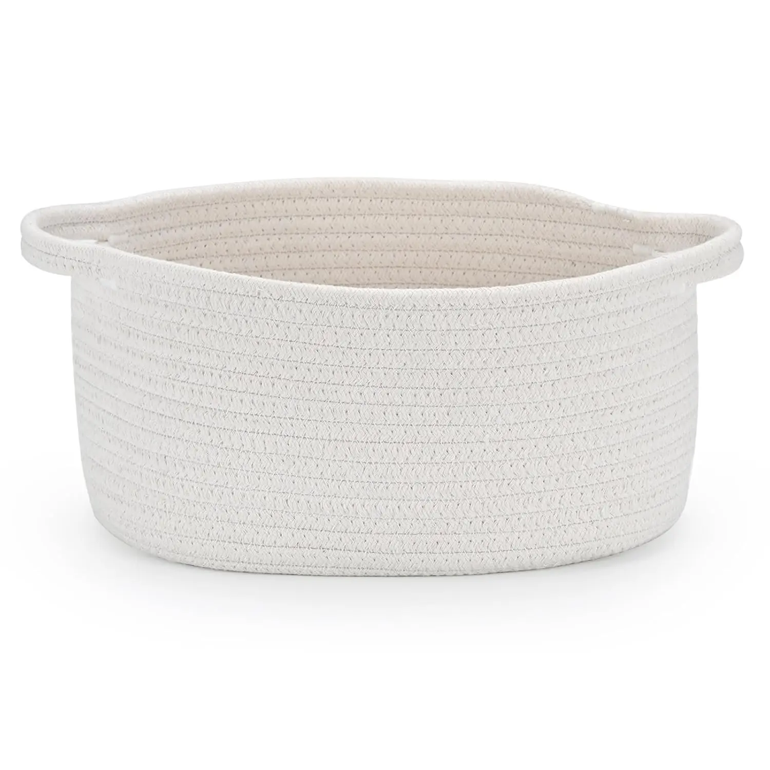 Cotton Rope Woven Storage Basket with Handle - Medium Home Organizer Supplies, Decorative Empty Gift Basket for Baby Showers, 13in Diameter x 8in Width x 6in Height