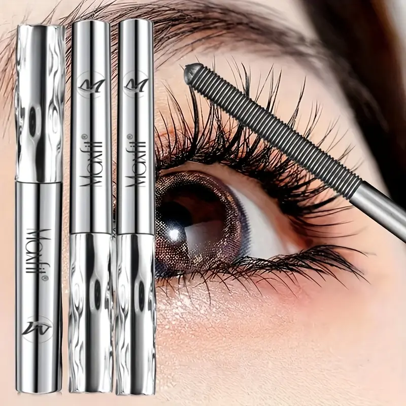 [3PCS] Spiral Metal Flawless Cosmetic Mascara, 24H Waterproof & Smudge-proof, Squalane-infused for Length & Volume, Beginner-Friendly Makeup for Holiday Parties, Infused With Squalane, Smudgeproof, All, Makeup Products, Mascara Volume And Length