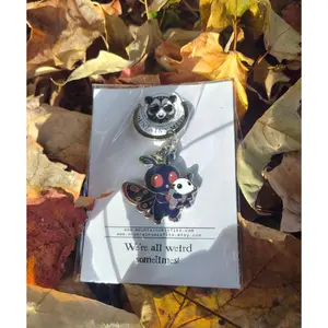 Mothman w/ Friend Enamel Keychain - Mothman and Opossum Keychain